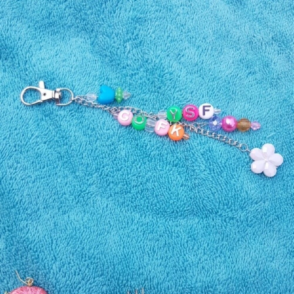 Patch & Roam Cute but Rude 'Go Fk YSF' beaded purse key charm colorful playful